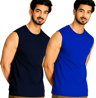 Jangoboy Solid Men Round Neck Dark Blue T-Shirt