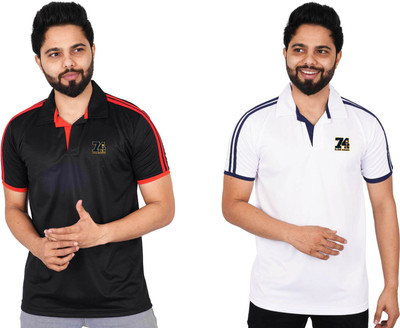 La Milano Striped Men Polo Neck White, Multicolor T-Shirt