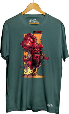 THE PRINT PLATTER Printed Men Round Neck Dark Green T-Shirt