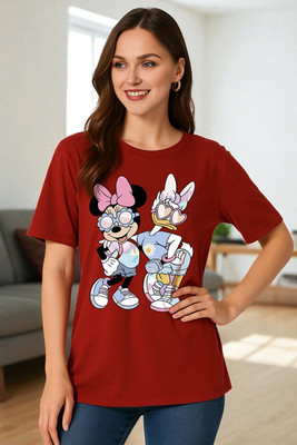 Elvia Graphic Print Women Round Neck Maroon T-Shirt