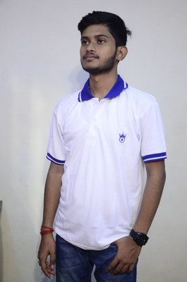 BARONIAL Solid Men Polo Neck White T-Shirt