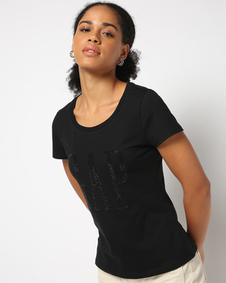 GAP Solid Women Round Neck Black T-Shirt
