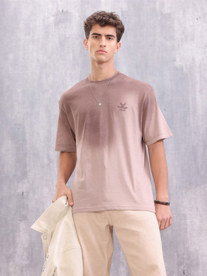 WROGN Washed Men Crew Neck Brown T-Shirt