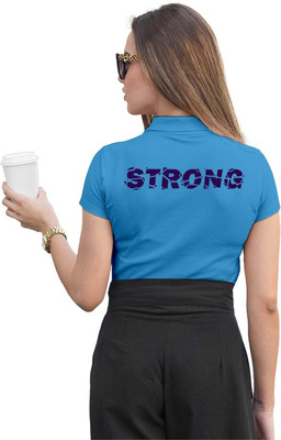 Fighterhero Printed Women Polo Neck Blue T-Shirt