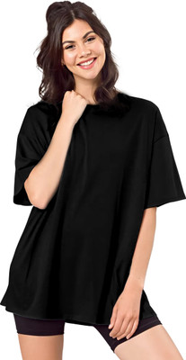 SHODOX Solid Women Round Neck Black T-Shirt