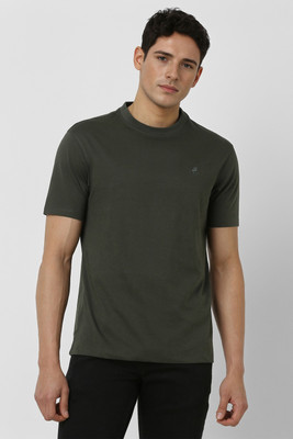 PETER ENGLAND Solid Men Crew Neck Green T-Shirt