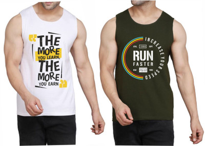 WOOSTRO Printed Men Round Neck White, Dark Green T-Shirt