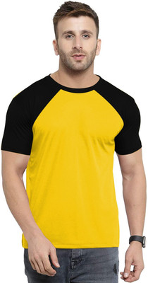 THE BLAZZE Solid Men Round Neck Yellow T-Shirt