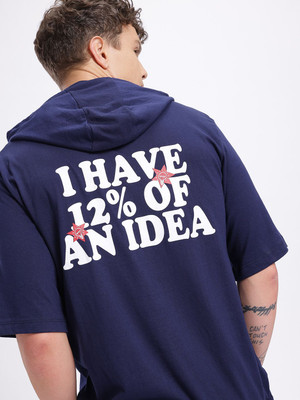 Glitchez Printed Men Hooded Neck Blue T-Shirt