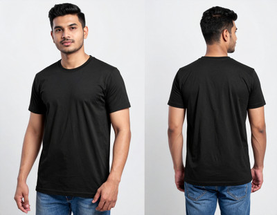 QRIZ Solid Men Round Neck Black T-Shirt