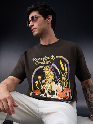 The Souled Store Graphic Print Men Round Neck Brown T-Shirt