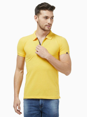 Status Quo Solid Men Polo Neck Gold T-Shirt