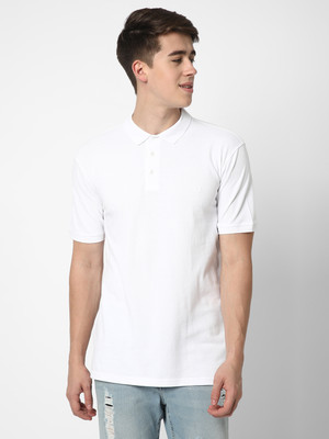 Cotstyle Solid Men Polo Neck White T-Shirt