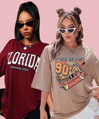 Christy World Printed Women Round Neck Multicolor T-Shirt