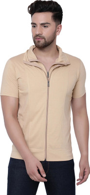 Moordale Fab Solid Men Polo Neck Beige T-Shirt