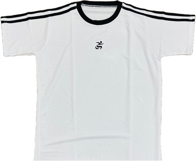 AnvyaTraders Solid, Striped, Printed Men Round Neck White T-Shirt