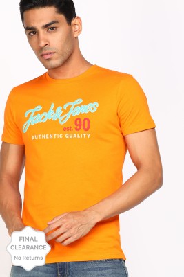 Ungdom minus Bøde JACK & JONES Printed Men Round Neck Orange T-Shirt On Flipkart For Rs. 374  @ 75% off - Deals