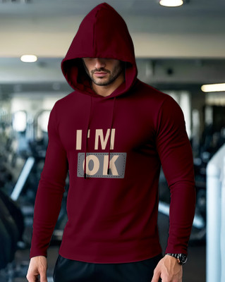 AUSK Typography Men Hooded Neck Maroon T-Shirt