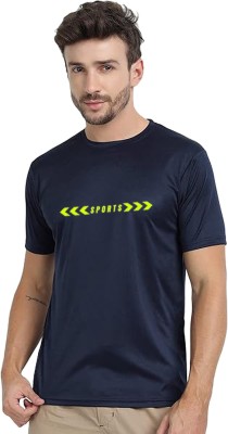 Diving deep Printed Men Round Neck Navy Blue T-Shirt