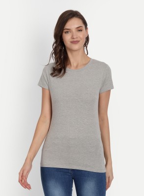 Baano Solid Women Round Neck Grey T-Shirt