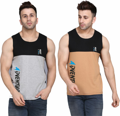 SLOWLORIS Printed Men Round Neck Black, Grey, Brown T-Shirt