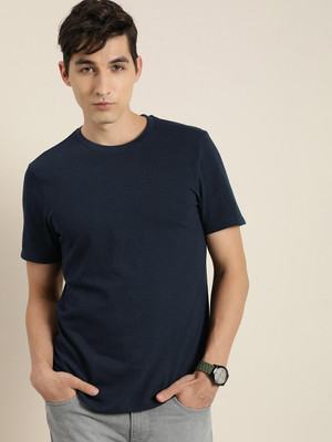 encore by INVICTUS Solid Men Round Neck Dark Blue T-Shirt