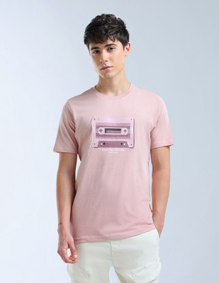 FLYING MACHINE Graphic Print Men Round Neck Pink T-Shirt
