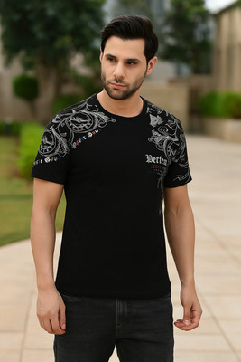 Sageware Printed Men Round Neck Black T-Shirt