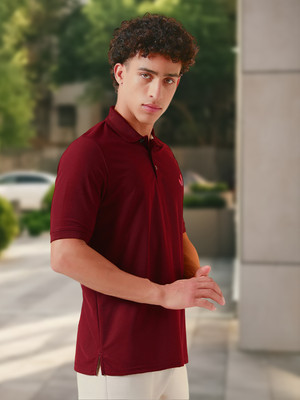 METRONAUT Solid Men Polo Neck Maroon T-Shirt