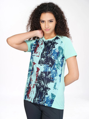 TECHNOSPORT Printed Women Round Neck Light Green T-Shirt