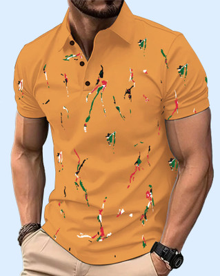 AUSK Printed Men Polo Neck Yellow T-Shirt