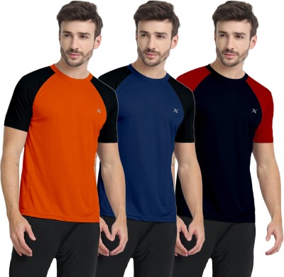 FTX Colorblock Men Round Neck Orange, Dark Blue, Navy Blue T-Shirt