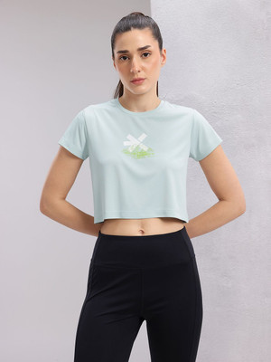 HRX by Hrithik Roshan Printed Women Round Neck Green T-Shirt