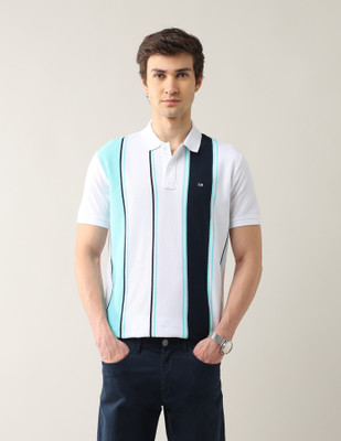 Arrow Sport Striped Men Polo Neck White T-Shirt