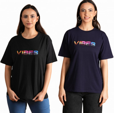 METRONAUT Self Design Women Round Neck Multicolor T-Shirt