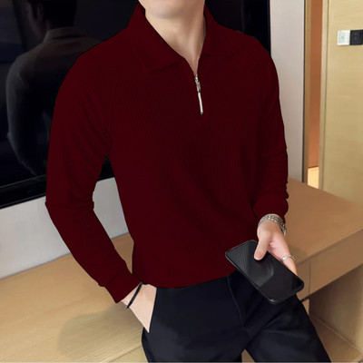 KEX Self Design Men Polo Neck Maroon T-Shirt