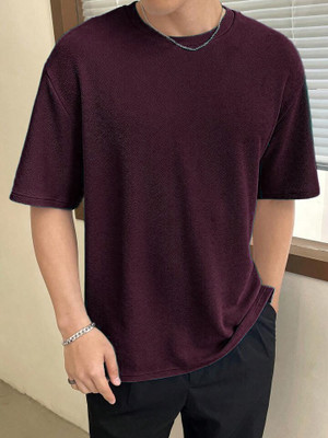 SOLSTICE Solid Men Round Neck Red T-Shirt