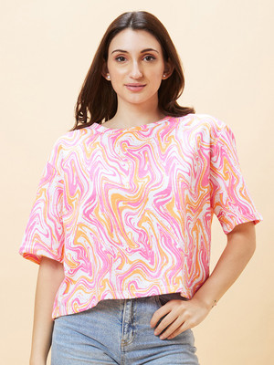 Globus Printed Women Round Neck Multicolor T-Shirt