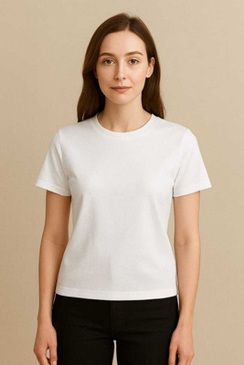 VALLIS Solid Women Round Neck White T-Shirt