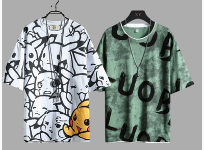 MarcLaure Printed Men Round Neck White, Green T-Shirt