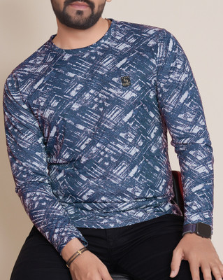 KAJARU Printed Men Round Neck Grey T-Shirt