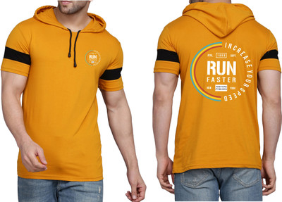 WOOSTRO Printed, Typography Men Hooded Neck Yellow, White T-Shirt