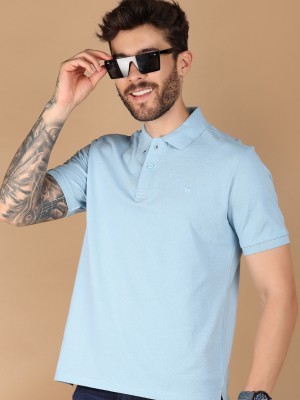 UNLIMITED Solid Men Polo Neck Blue T-Shirt