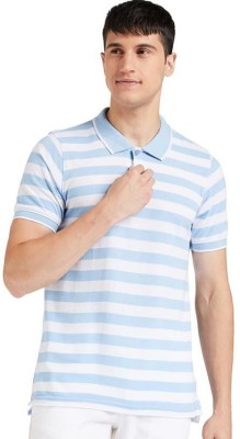 vishha Striped Men Polo Neck Light Blue T-Shirt