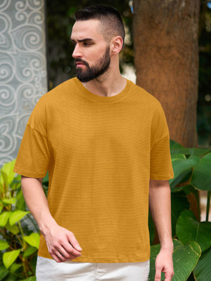 METRONAUT Solid Men Round Neck Yellow T-Shirt