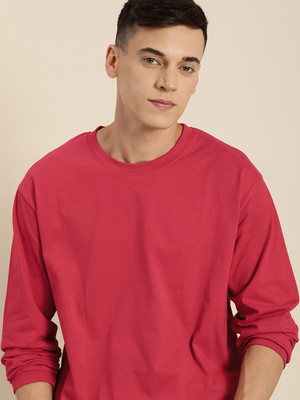 DIFFERENCE OF OPINION Solid Men Round Neck Red T-Shirt