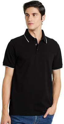 R3K Solid Men Polo Neck Black T-Shirt
