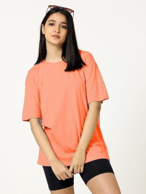 RodZen Solid Women Round Neck Orange T-Shirt