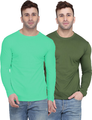 Kroptee Solid Men Round Neck Light Green, Dark Green T-Shirt