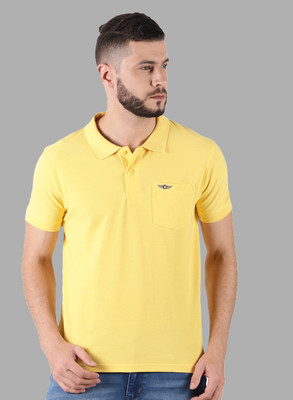 Force NXT Solid Men Polo Neck Yellow T-Shirt